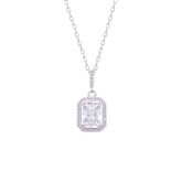 Asfour Crystal Chain Necklace With Halo Emerald Cut Pendant In 925 Sterling Silver-ND0448